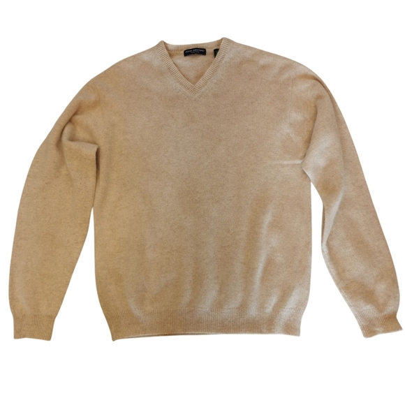 John Ashford 100% Cashmere V-Neck Heathered Beige Sweater - Sz M - Picture 2 of 9